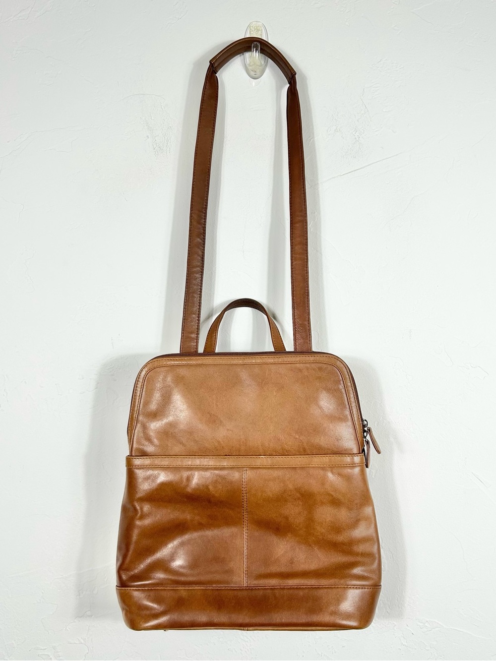 ili New York Saddle Brown Leather RFID Backpack Purse
